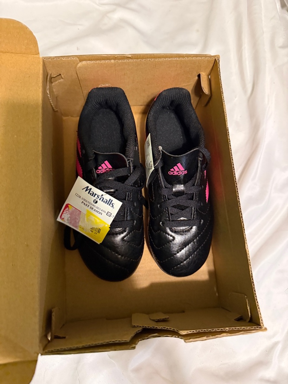 adidas Kids Black cleats with Pink Logo